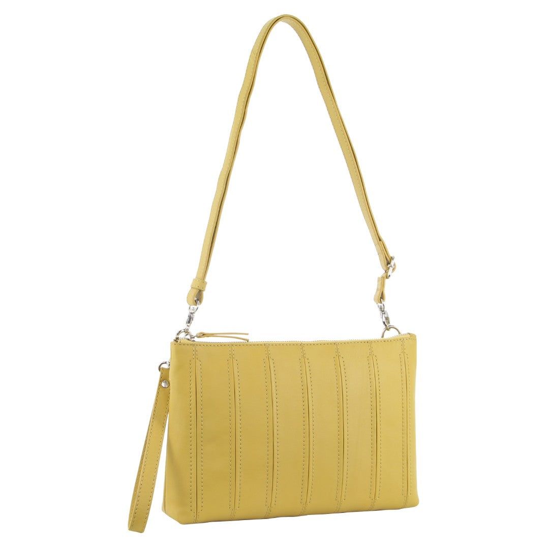 Pierre Cardin Leather Stitch-design Cross-body Bag Yellow | VAEYG0521