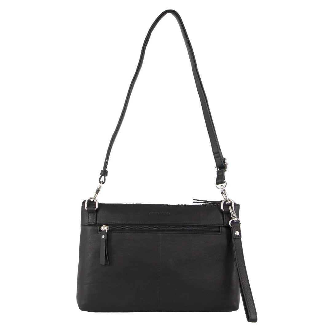 Pierre Cardin Leather Stitch-design Cross-body Bag Black | UQTLB2054