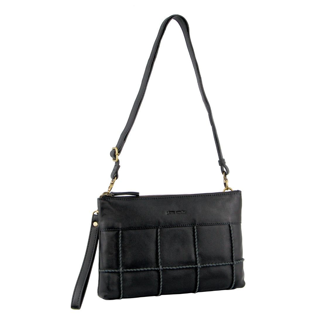 Pierre Cardin Leather Stitch-design Cross-body Bag Black | NOLAU5016