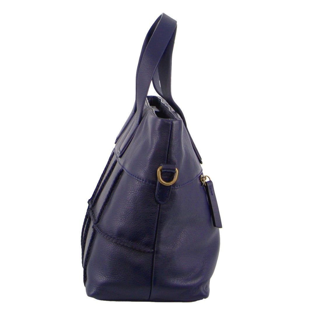 Pierre Cardin Leather Stitch-design Handbag Navy | IGBUM3680