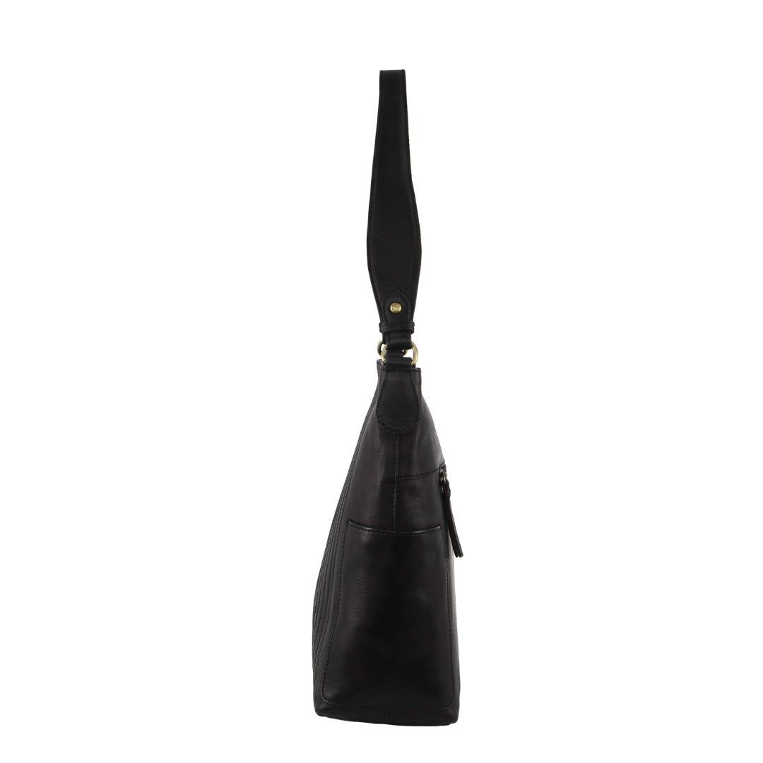 Pierre Cardin Leather Stitch-design Hobo Bag Black | WAZXU5064