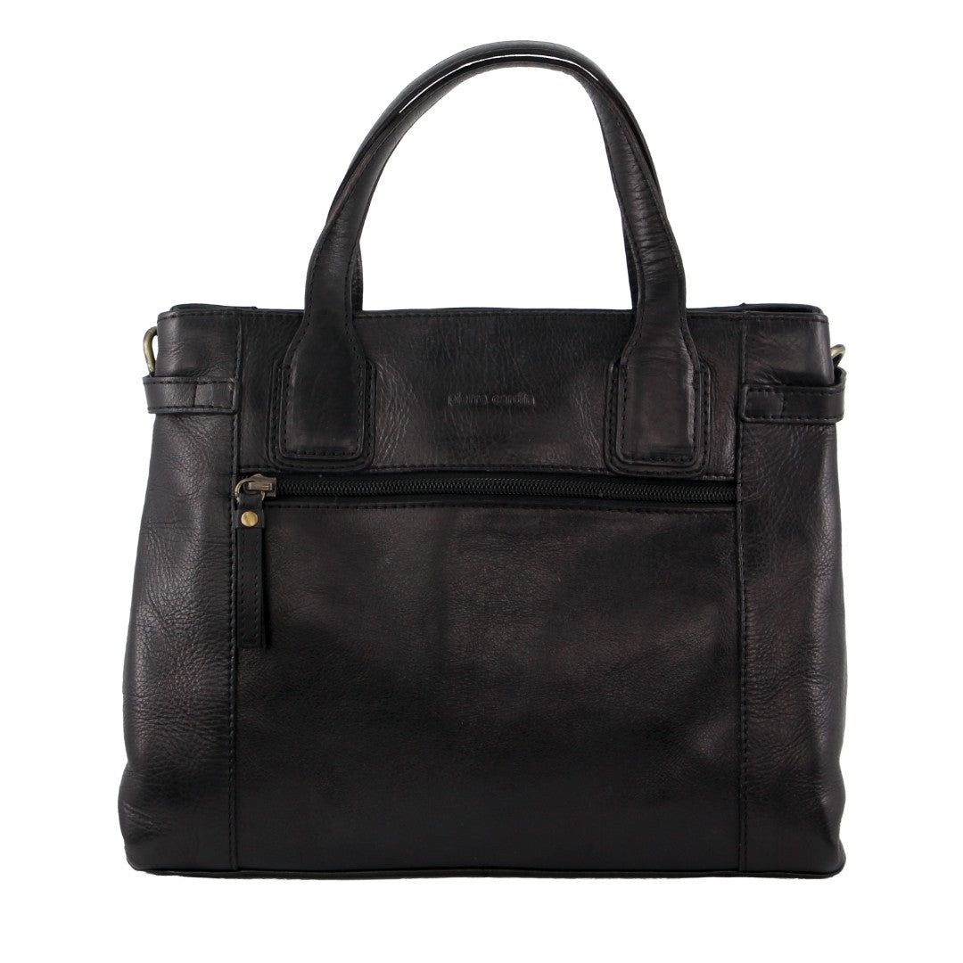 Pierre Cardin Leather Stitch-design Tote Bag Black | FLJYP8195