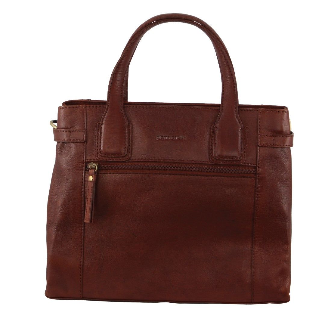 Pierre Cardin Leather Stitch-design Tote Bag Brown | CHYRN7394