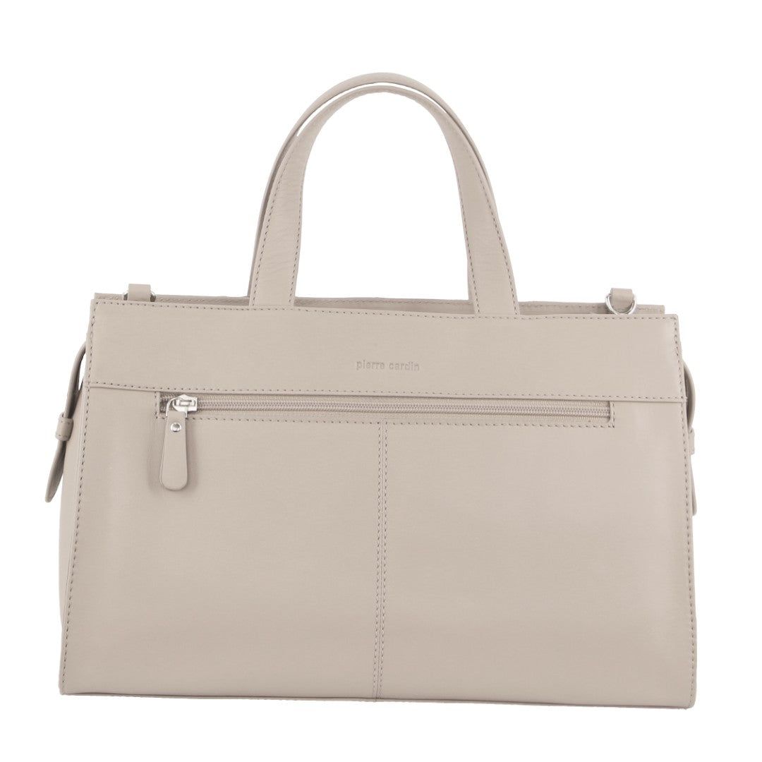 Pierre Cardin Leather Stitch-design Tote Bag Beige | UQXMW1358