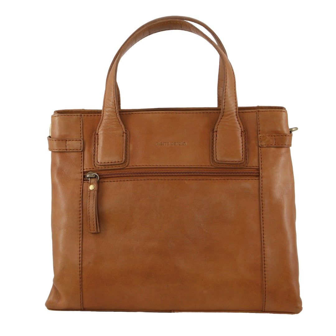 Pierre Cardin Leather Stitch-design Tote Bag Brown | SFCYA0135