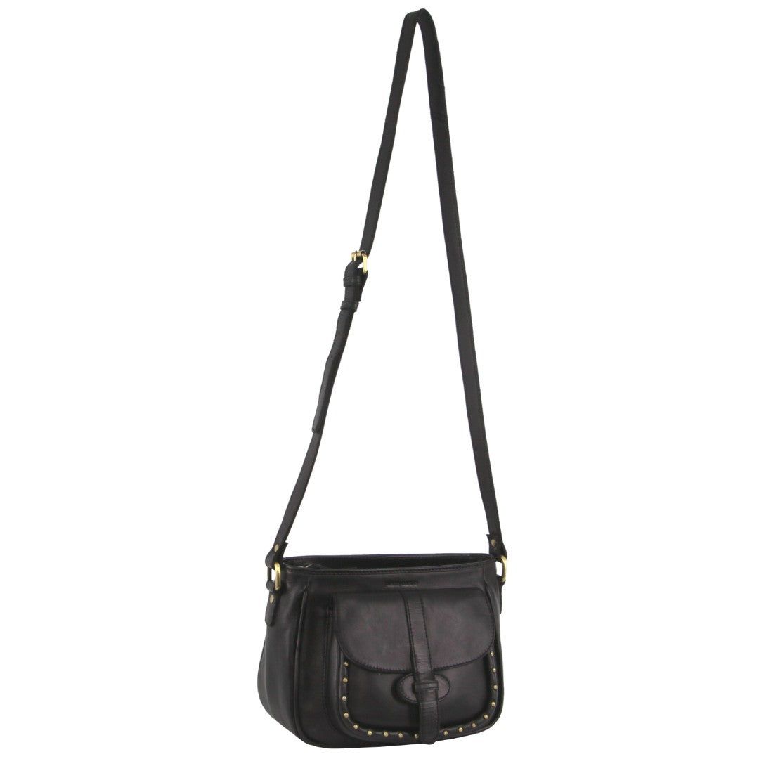 Pierre Cardin Leather Stud Detail Cross-body Bag Black | PSJXA2054