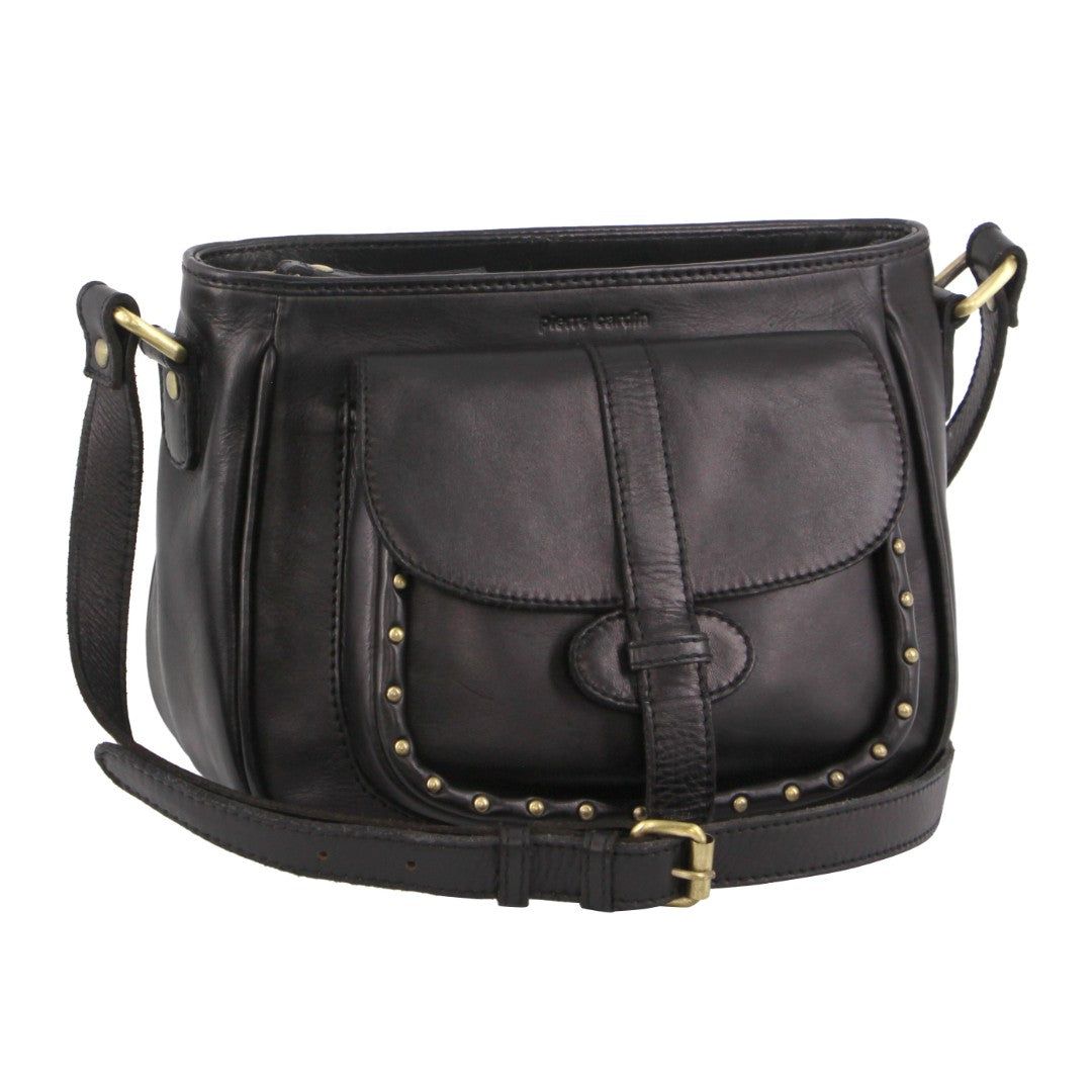 Pierre Cardin Leather Stud Detail Cross-body Bag Black | PSJXA2054