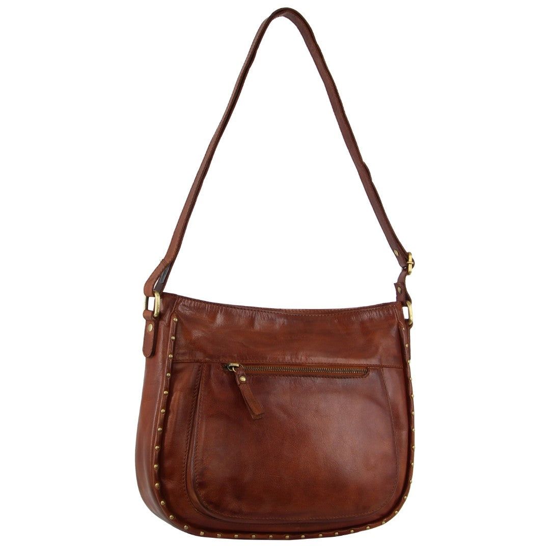 Pierre Cardin Leather Stud Detail Cross-body Bag Brown | LBYQO8156