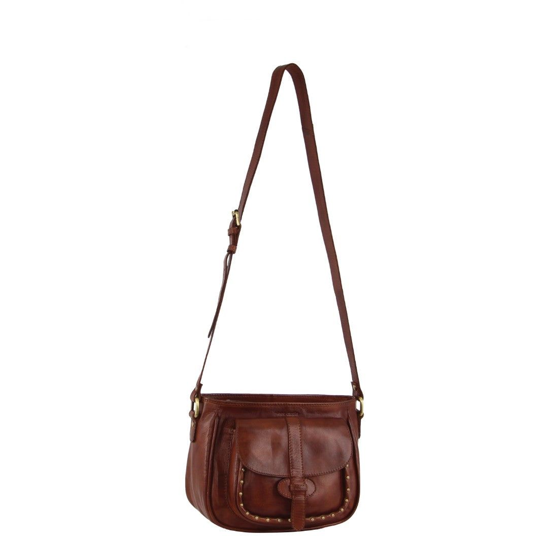 Pierre Cardin Leather Stud Detail Cross-body Bag Brown | KINLT8415