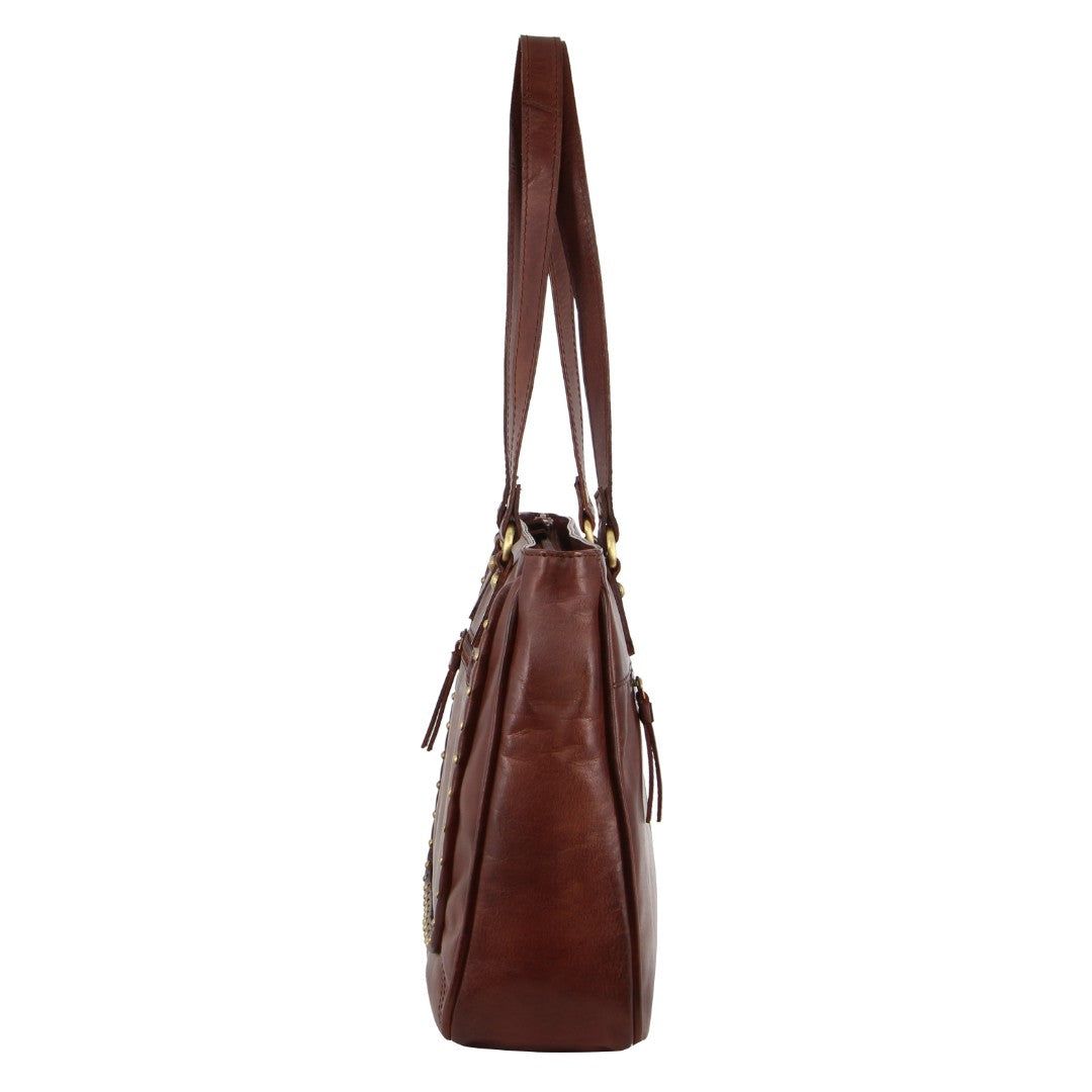 Pierre Cardin Leather Stud Detail Tote Bag Brown | KNGZB9620