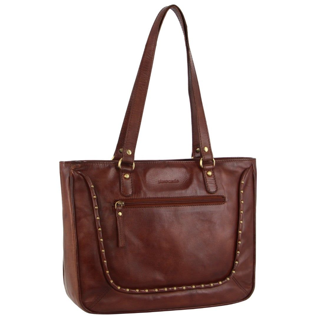 Pierre Cardin Leather Stud Detail Tote Bag Brown | KNGZB9620