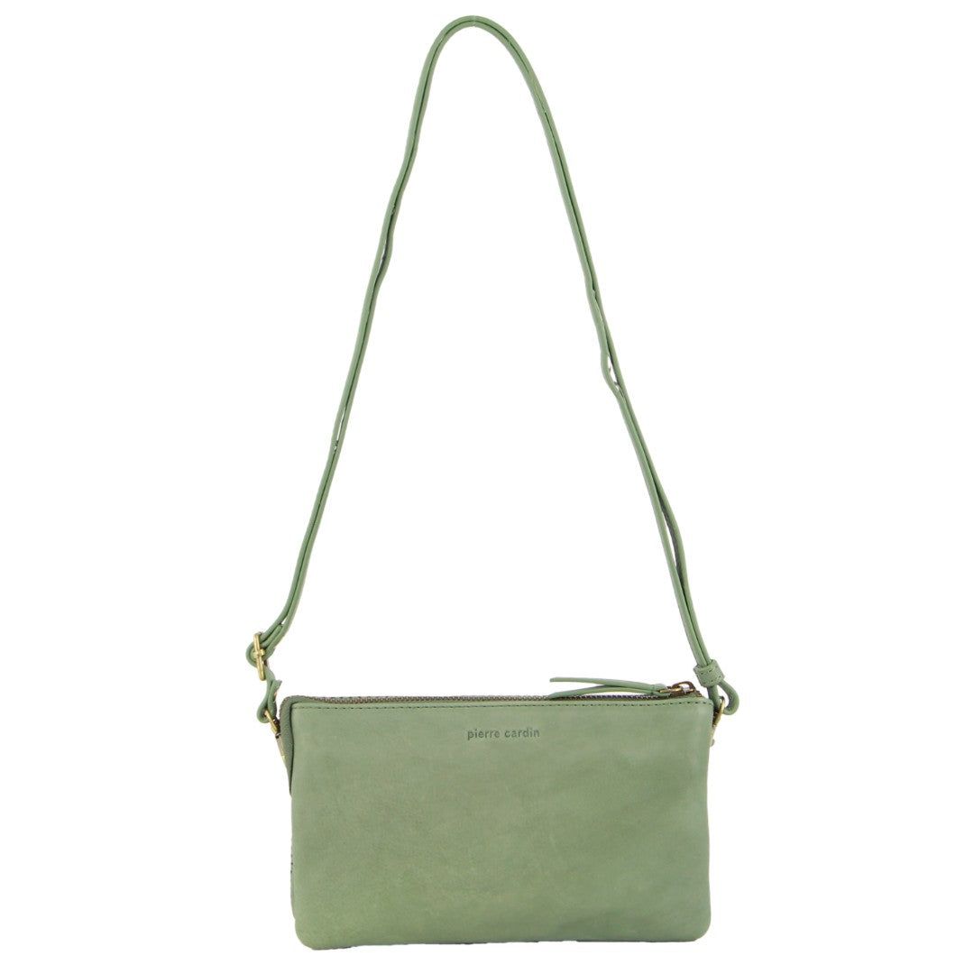 Pierre Cardin Leather Textured Crossbody Clutch Bag Olive | WHFNC7610