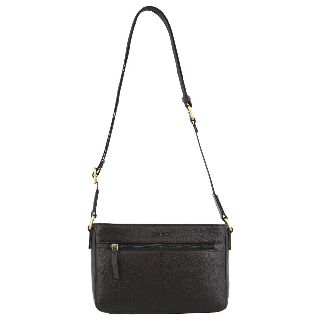 Pierre Cardin Leather Webbing Strap Crossbody Bag Black | QLKER6417