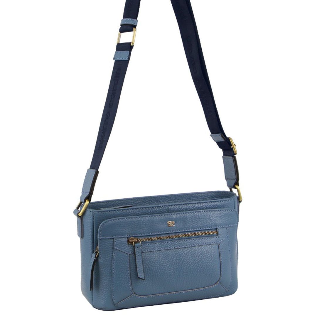 Pierre Cardin Leather Webbing Strap Crossbody Bag Blue | NZIVC9402