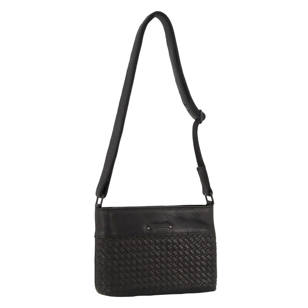 Pierre Cardin Leather Woven Embossed Cross-Body Bag Black | TOUPZ0973