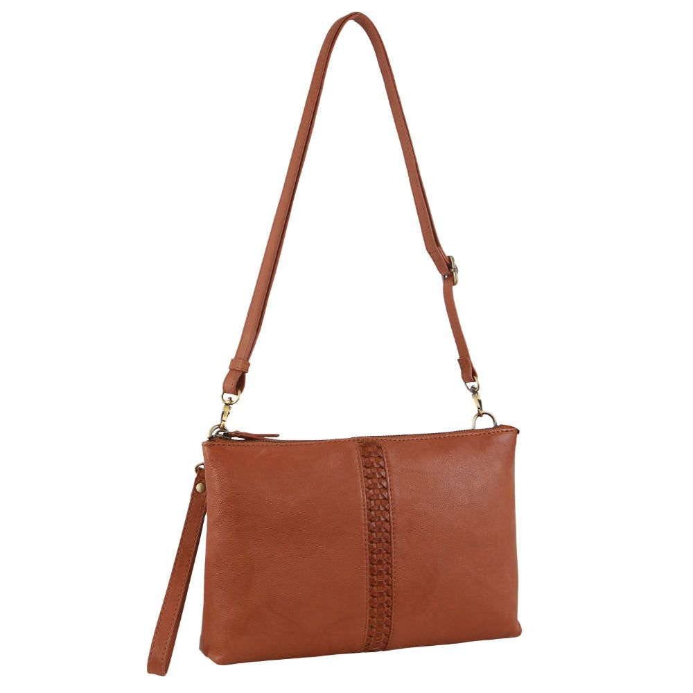 Pierre Cardin Leather Wristlet Crossbody Bag Brown | WVURN5820