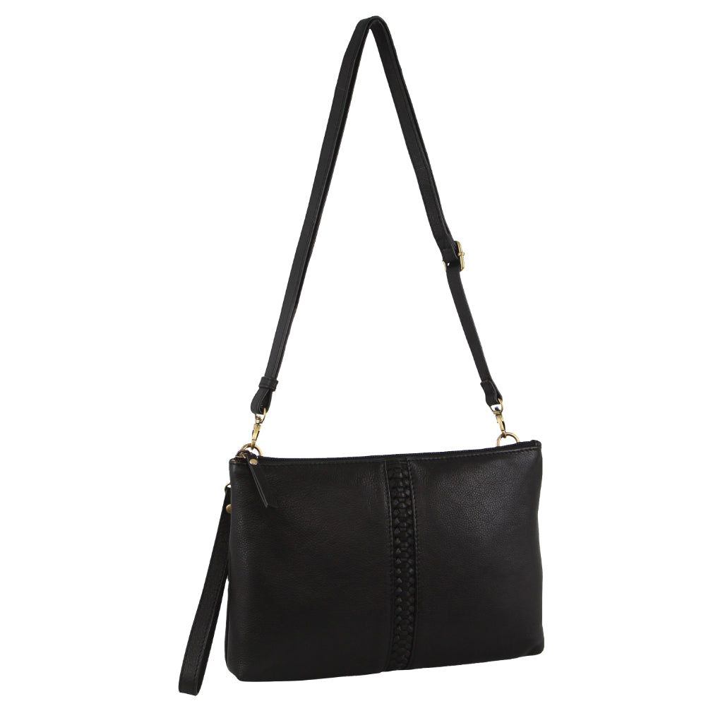 Pierre Cardin Leather Wristlet Crossbody Bag Black | SBCFR4596