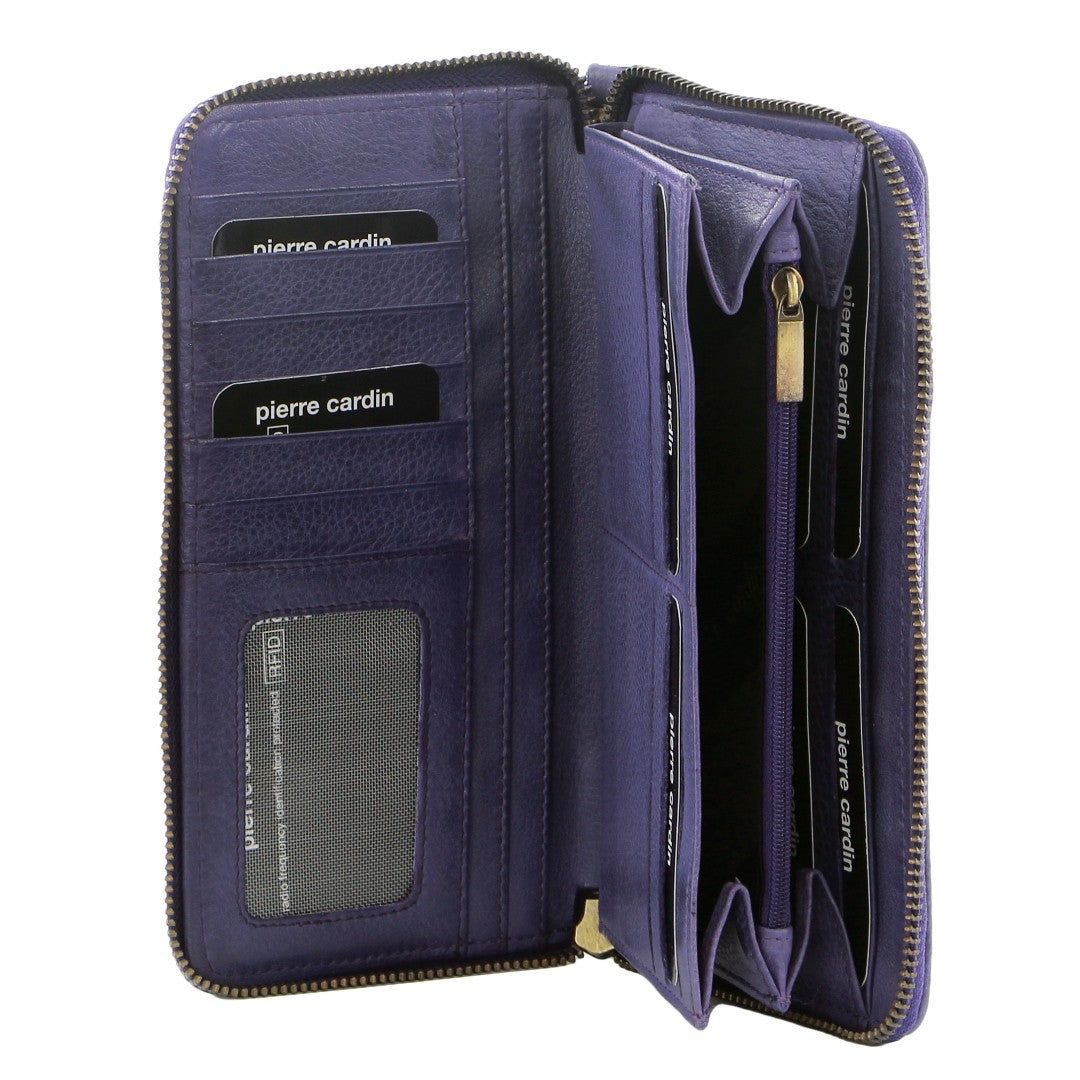 Pierre Cardin Leather Zip around wallet w Wristlet Purple | NMUKJ8375