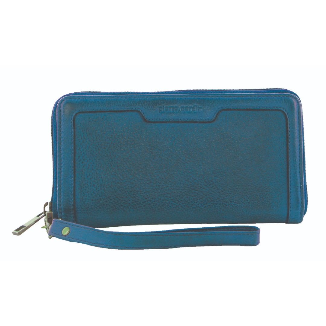 Pierre Cardin Leather Zip around wallet w Wristlet Light Turquoise | NAKTR5402