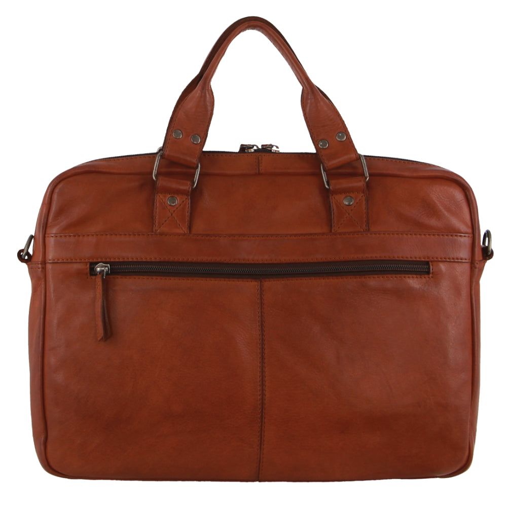 Pierre Cardin Multi-Compartment Leather Computer Bag Brown | HMSED8390