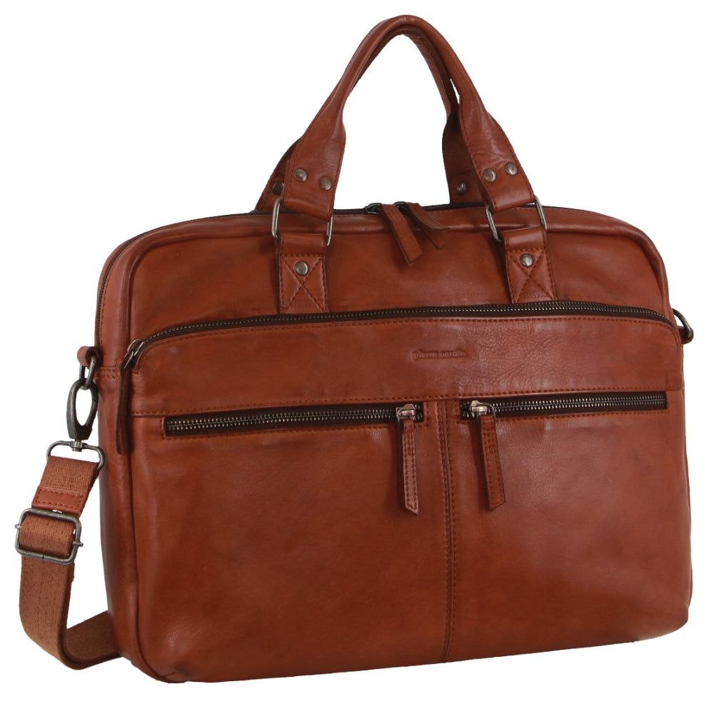 Pierre Cardin Multi-Compartment Leather Computer Bag Brown | XLIEK4562