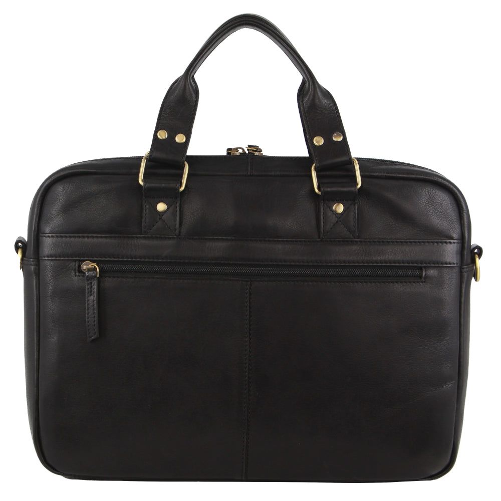 Pierre Cardin Multi-Compartment Leather Computer Bag Black | OAMNT9156