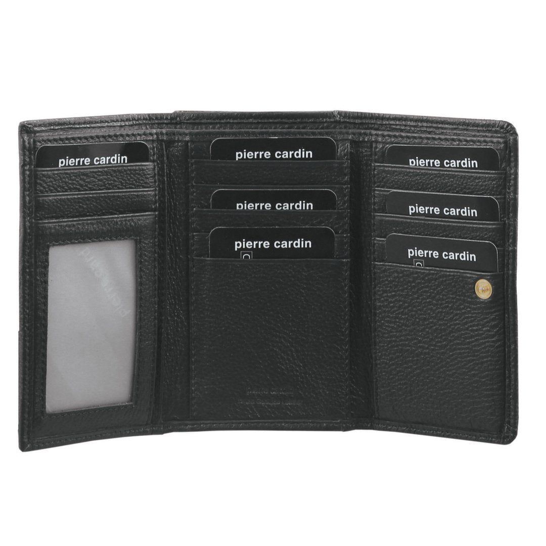 Pierre Cardin Pleated Leather Tri-Fold Wallet Black | PYZFB9751