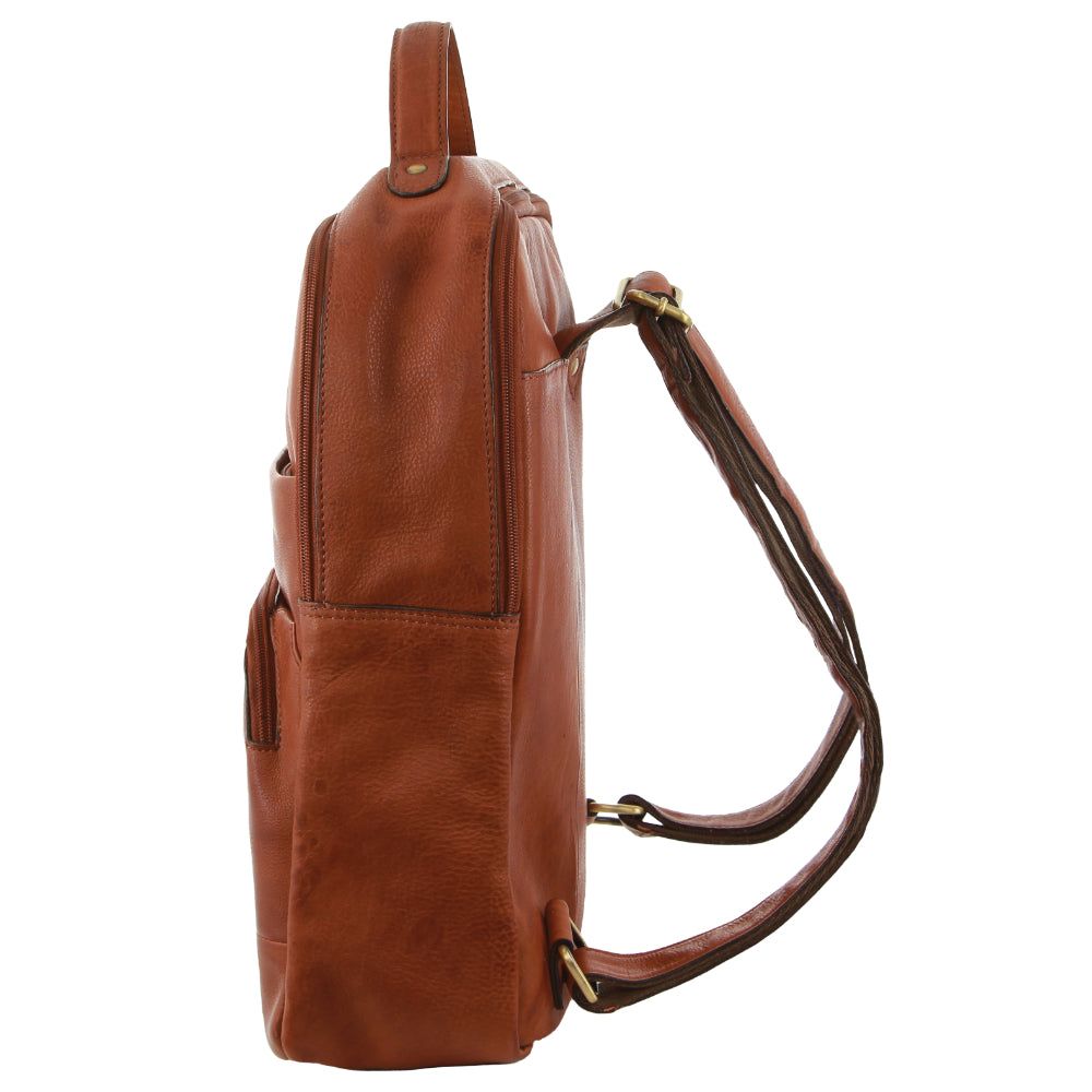 Pierre Cardin Rustic Leather Business Backpack Computer Bag Brown | WOYKZ9562