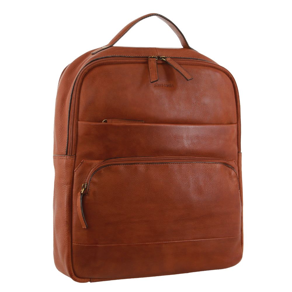 Pierre Cardin Rustic Leather Business Backpack Computer Bag Brown | WOYKZ9562