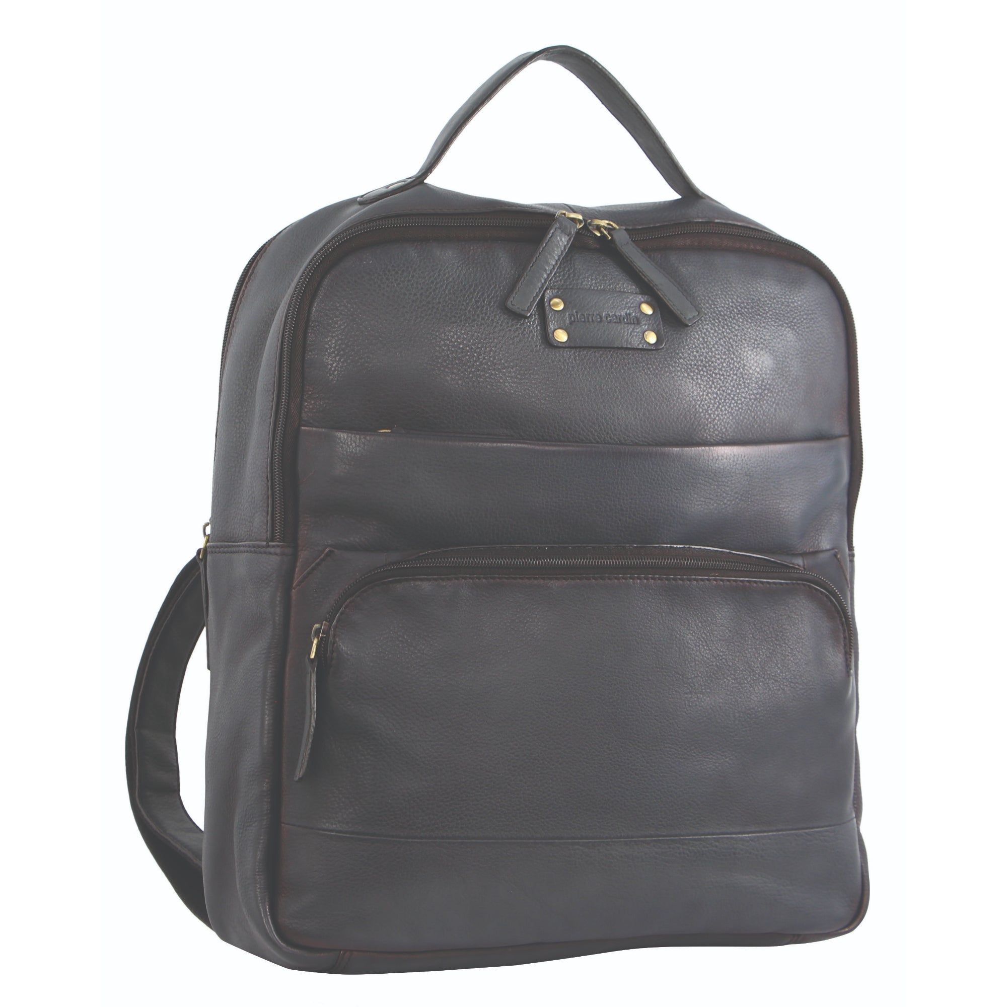 Pierre Cardin Rustic Leather Business Backpack Computer Bag Black | QBYOK8306