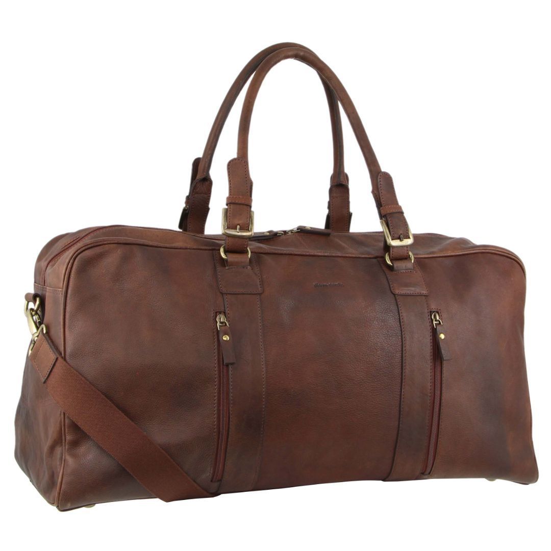 Pierre Cardin Rustic Leather Business Overnight Bag Chocolate | BKOYL4087