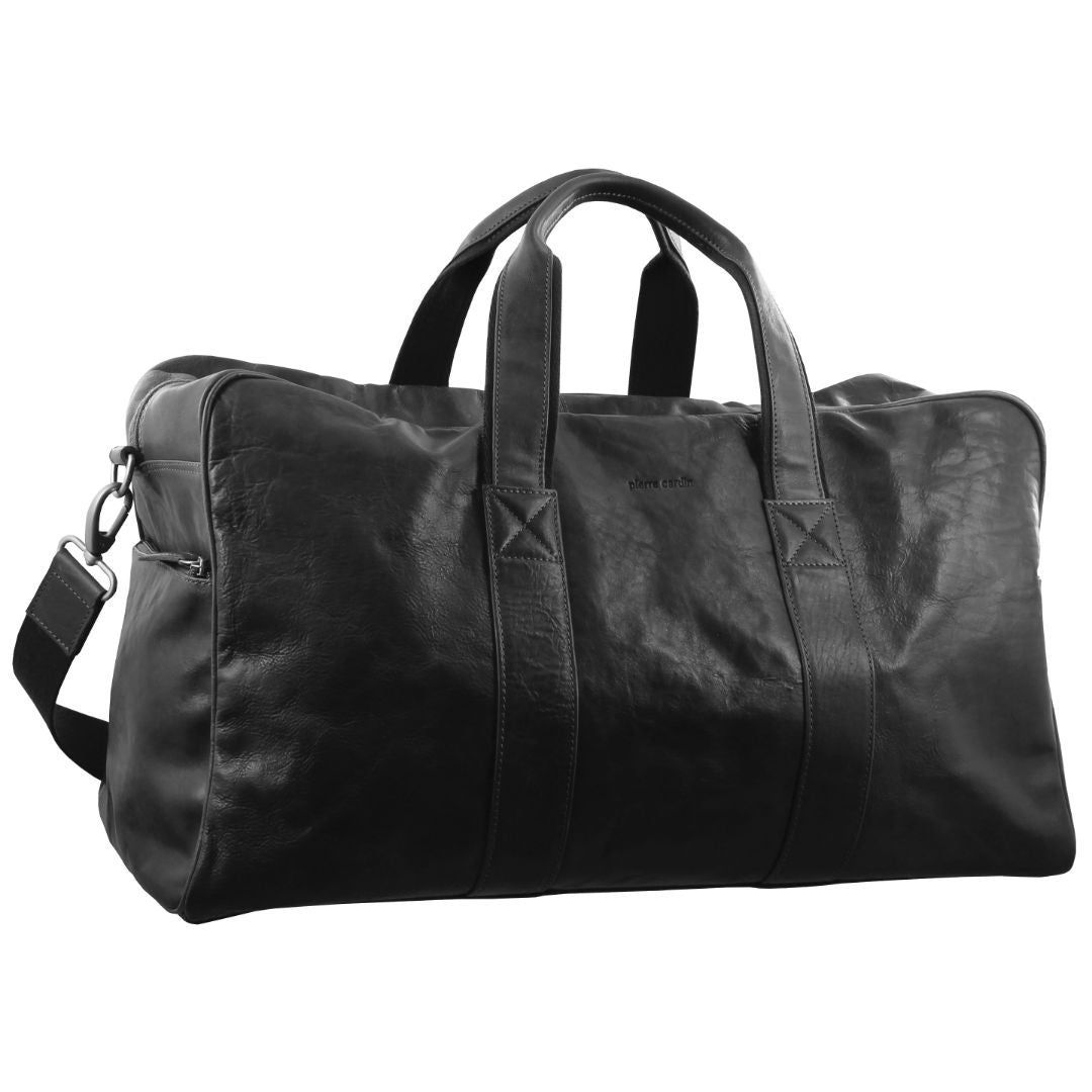 Pierre Cardin Rustic Leather Business Overnight Bag Black | KCBZO7290