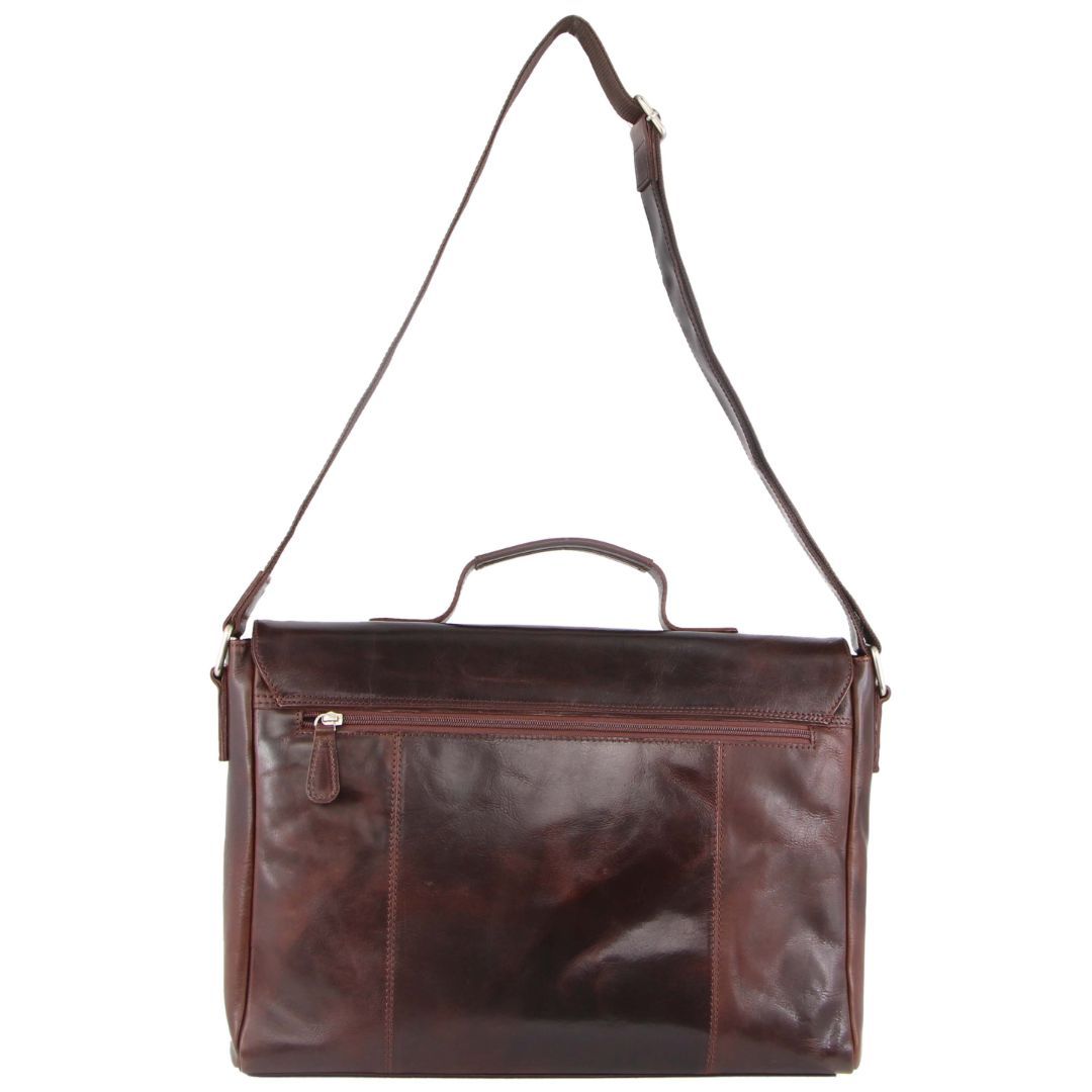 Pierre Cardin Rustic Leather Computer Bag Dark Chocolate | IJUCX2863