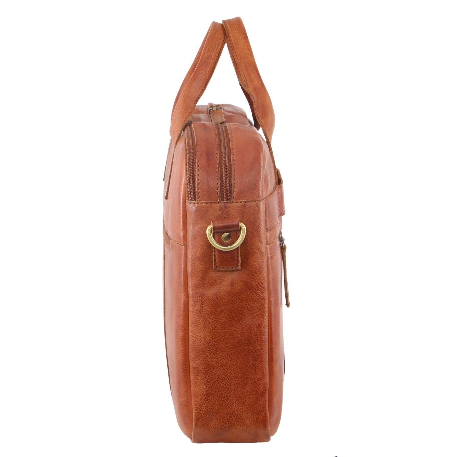 Pierre Cardin Rustic Leather Computer Bag Brown | CYKMW1693