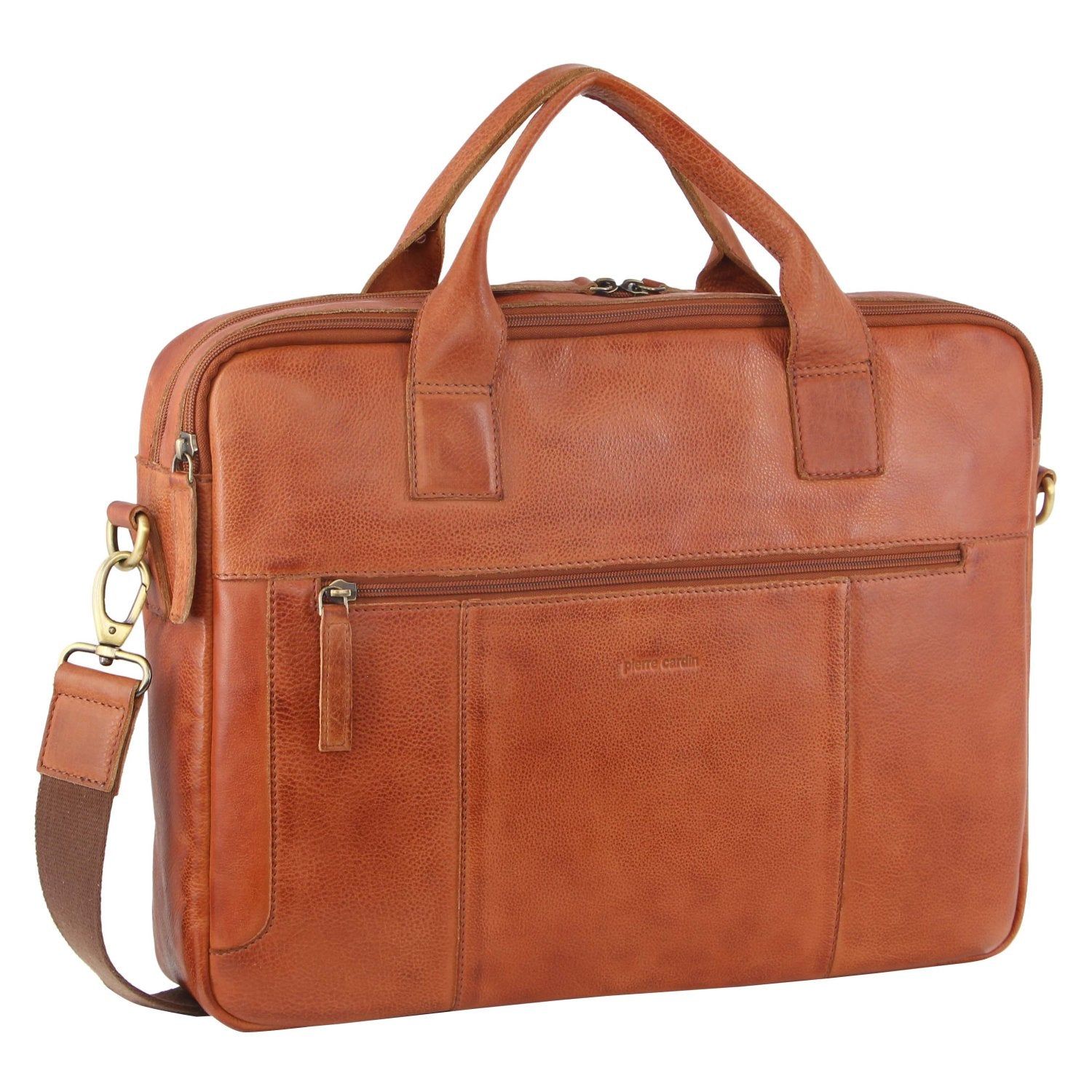 Pierre Cardin Rustic Leather Computer Bag Brown | CYKMW1693