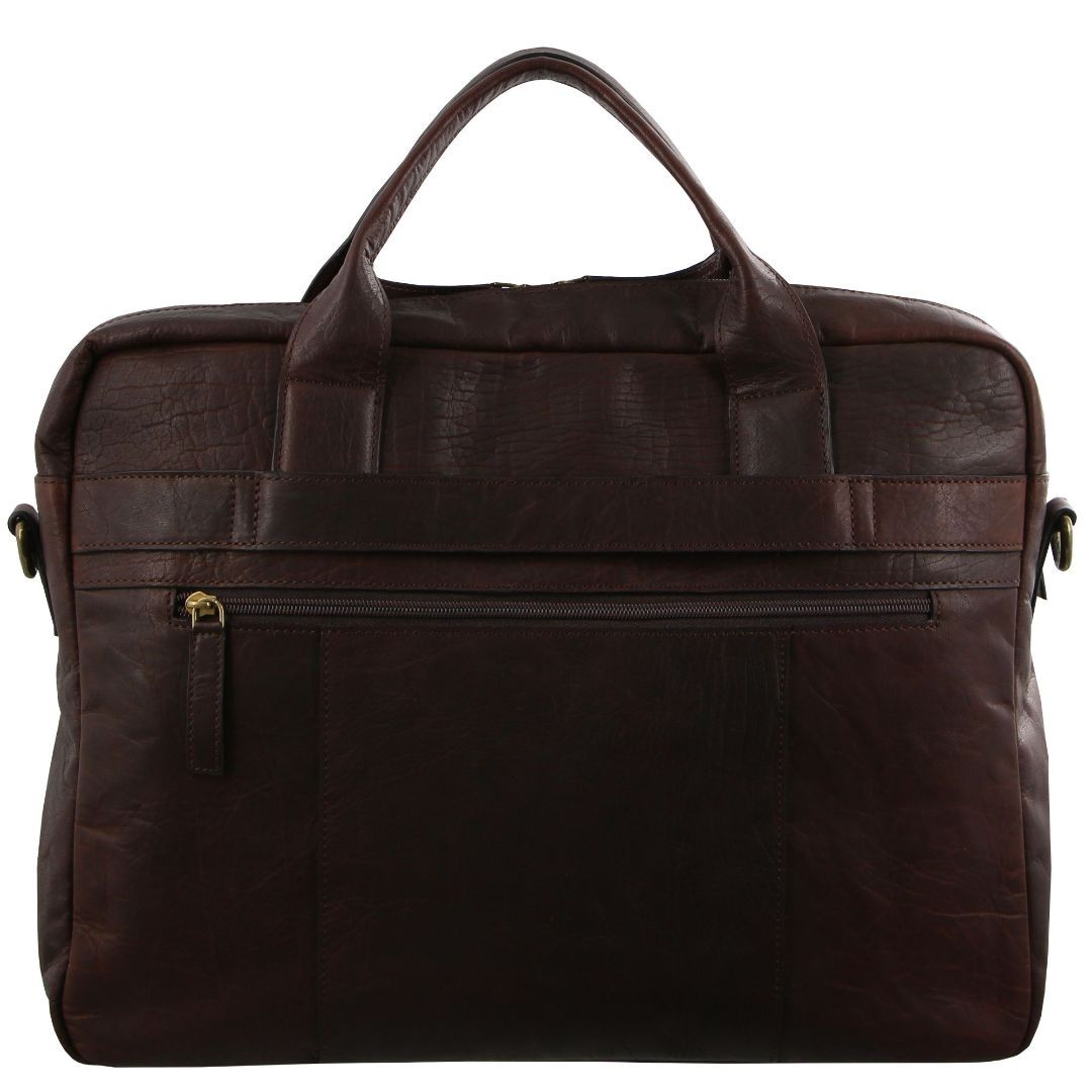 Pierre Cardin Rustic Leather Computer Bag Brown | ATYEP4203