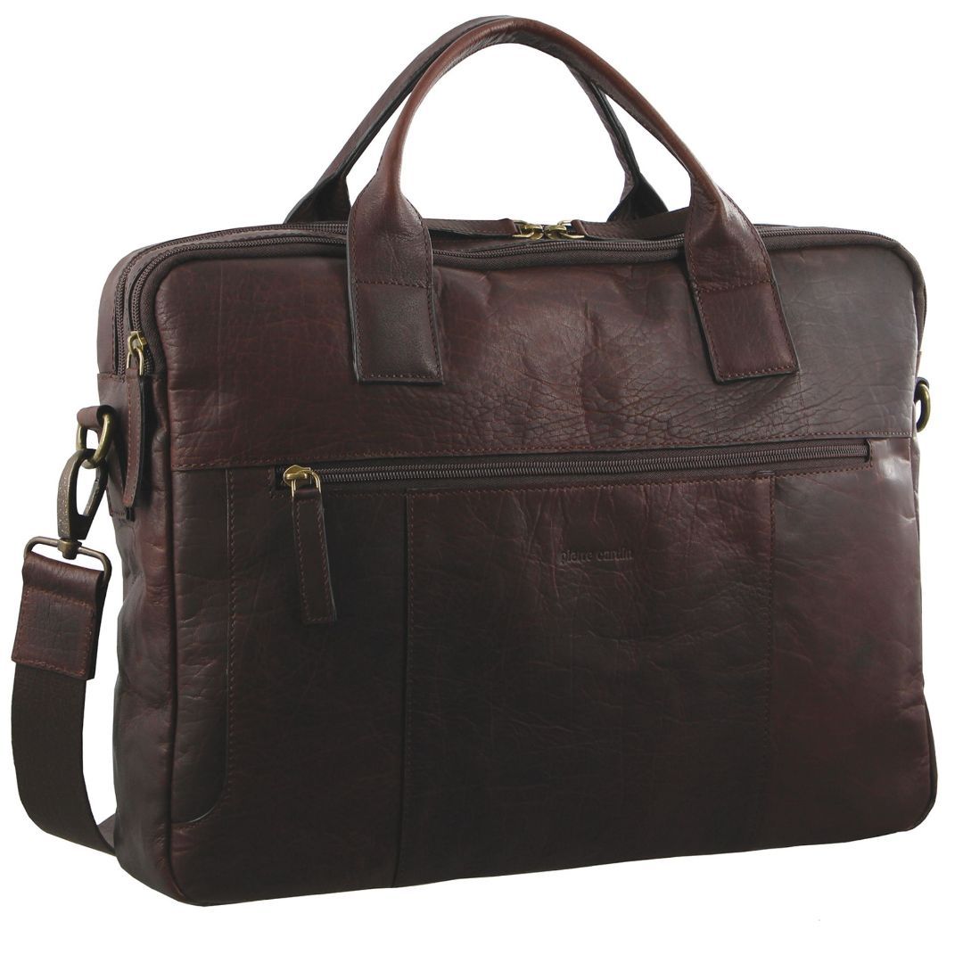 Pierre Cardin Rustic Leather Computer Bag Brown | ATYEP4203