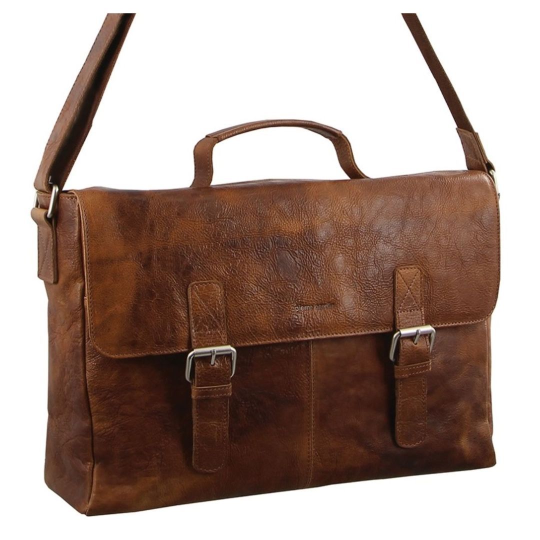 Pierre Cardin Rustic Leather Computer Bag Brown | ARQJN9815