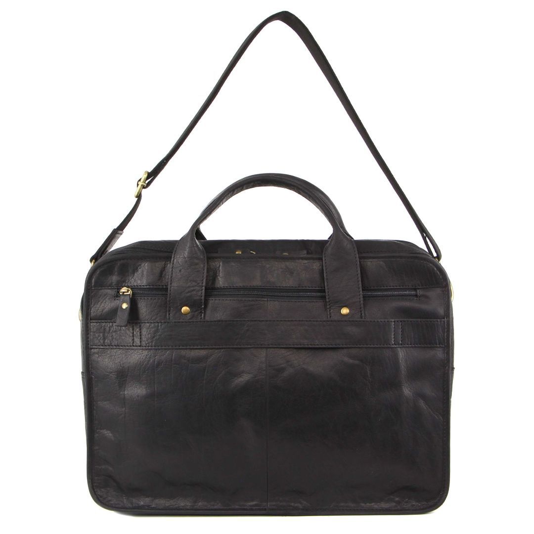 Pierre Cardin Rustic Leather Computer Bag Black | SCWQM5476