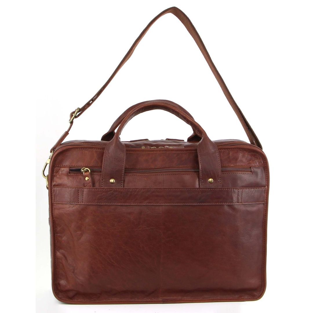 Pierre Cardin Rustic Leather Computer Bag Brown | NEQJR0579