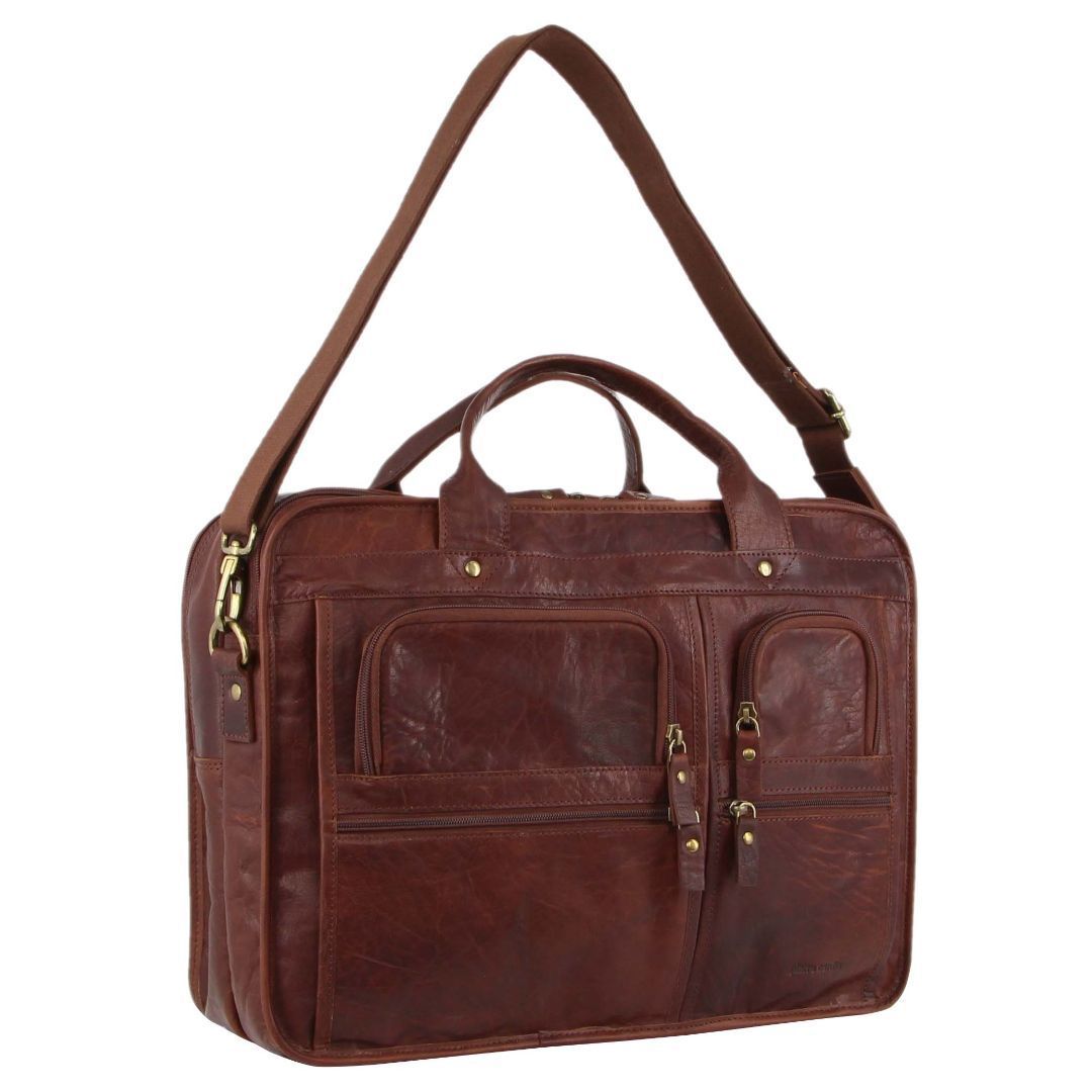 Pierre Cardin Rustic Leather Computer Bag Brown | NEQJR0579