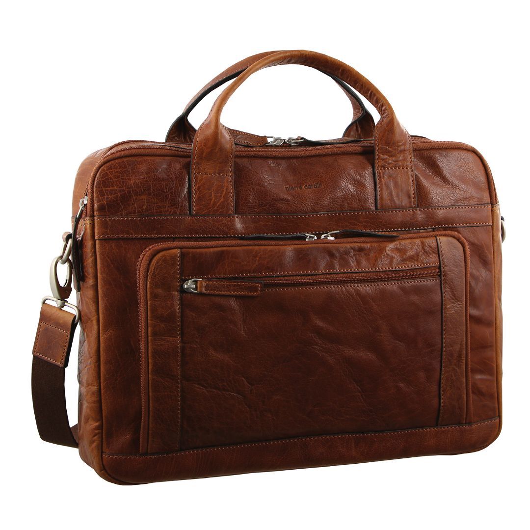 Pierre Cardin Rustic Leather Computer Business Bag Brown | HTOIU5836