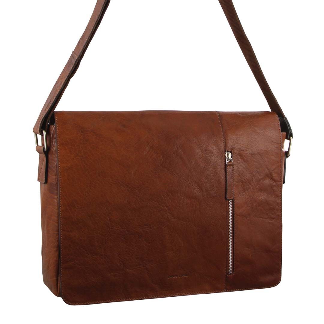 Pierre Cardin Rustic Leather Computer Messenger Bag Brown | SZCVJ0531