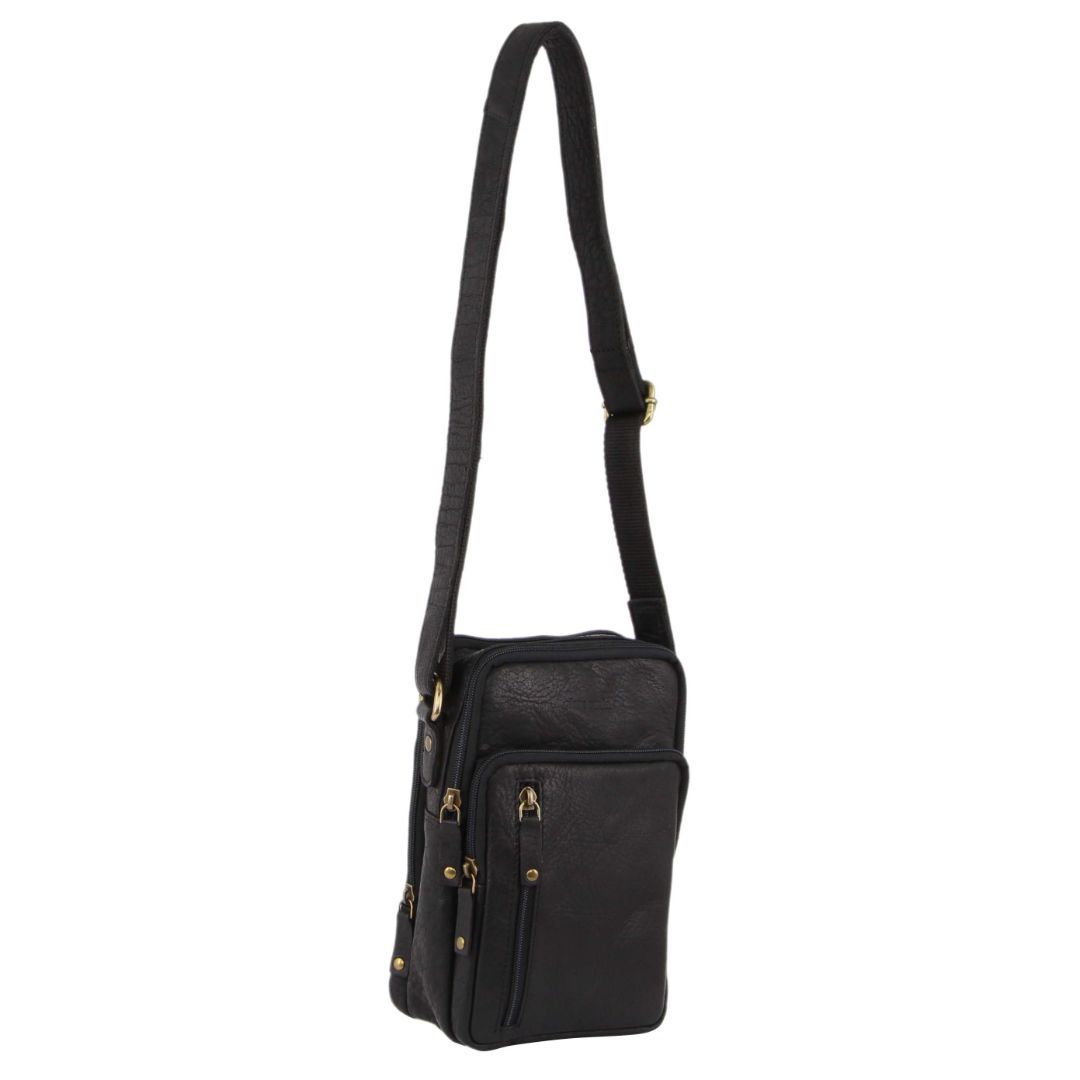 Pierre Cardin Rustic Leather Cross-Body Bag Black | ETJYL0192