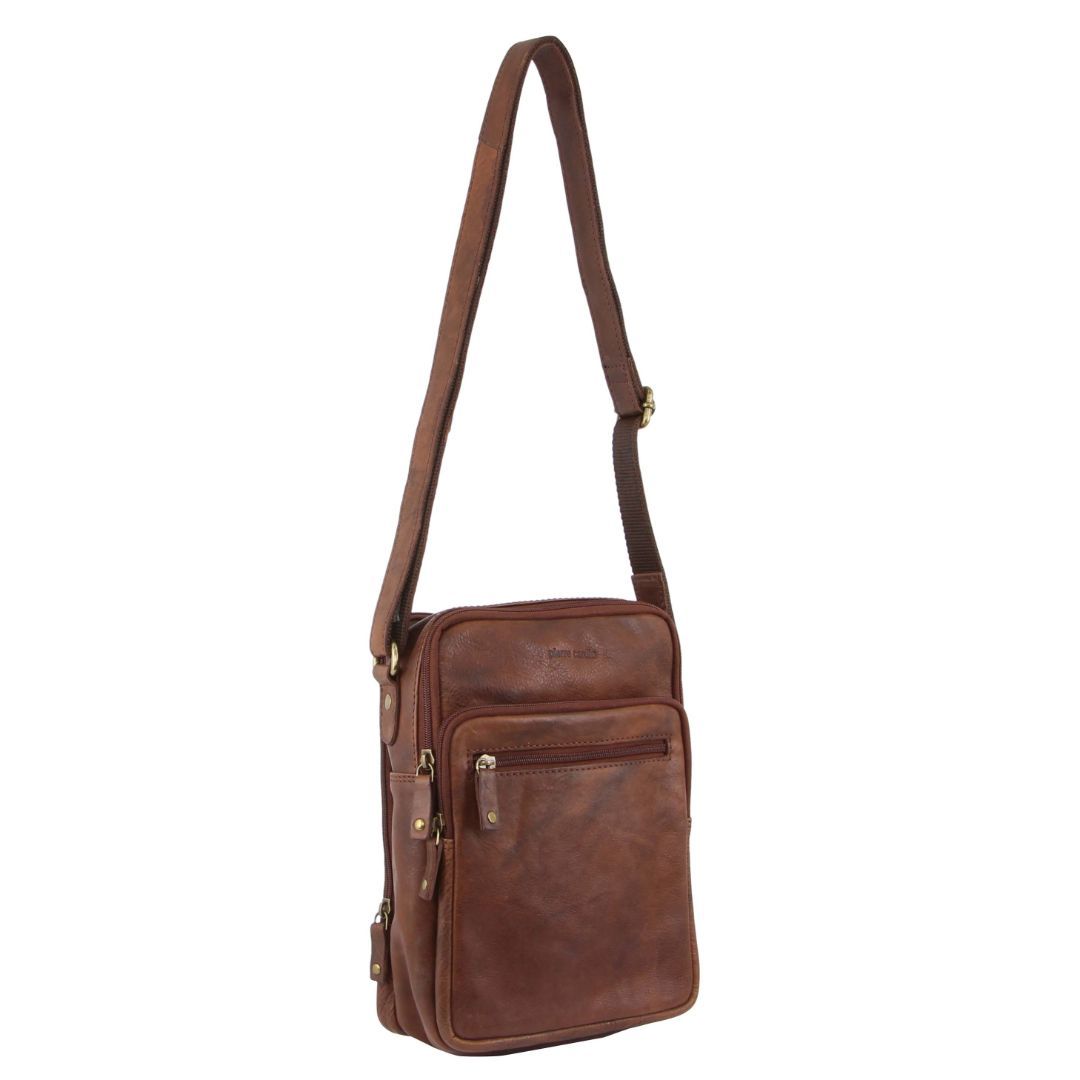 Pierre Cardin Rustic Leather Cross-Body Bag Chocolate | QYJNP0329