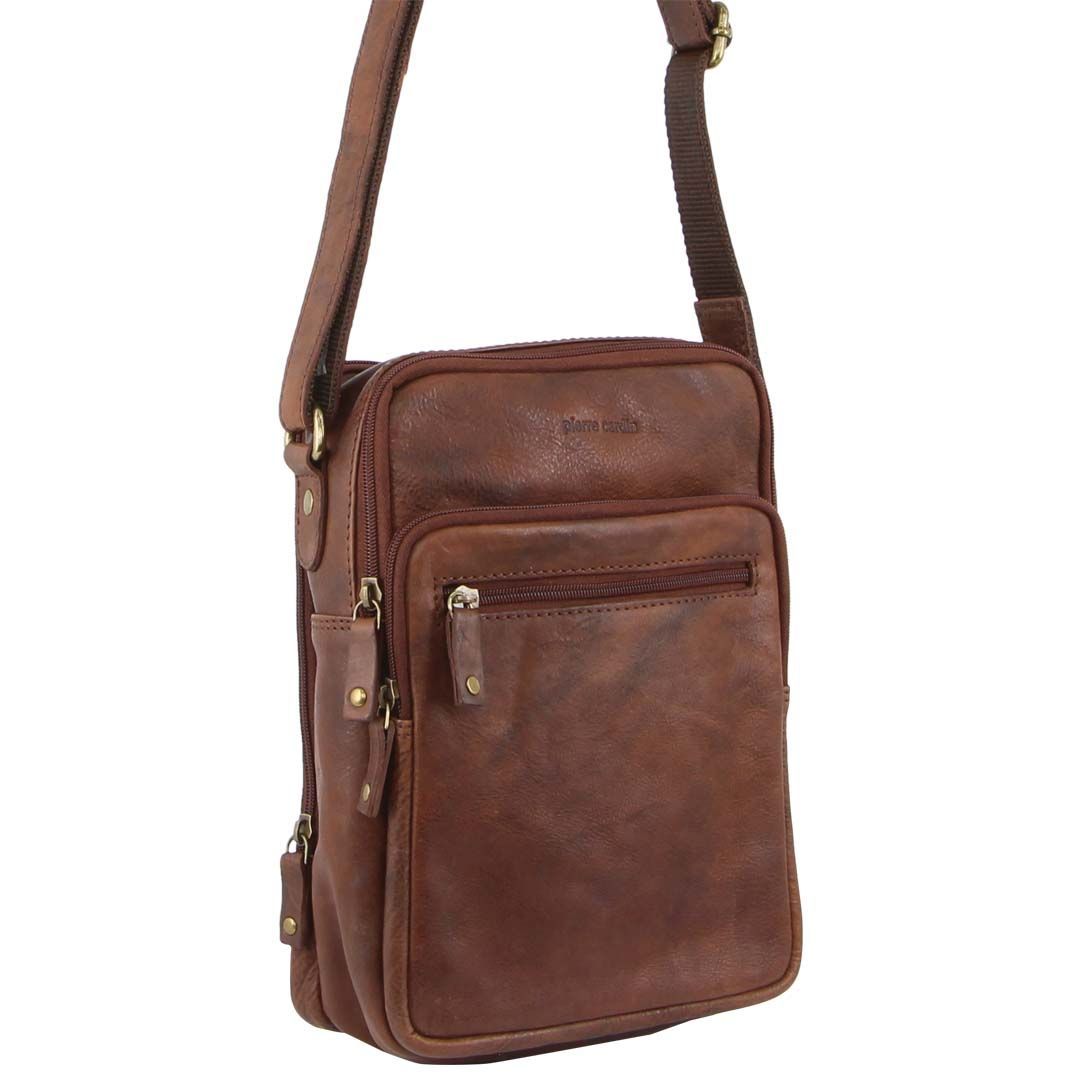 Pierre Cardin Rustic Leather Cross-Body Bag Chocolate | QYJNP0329