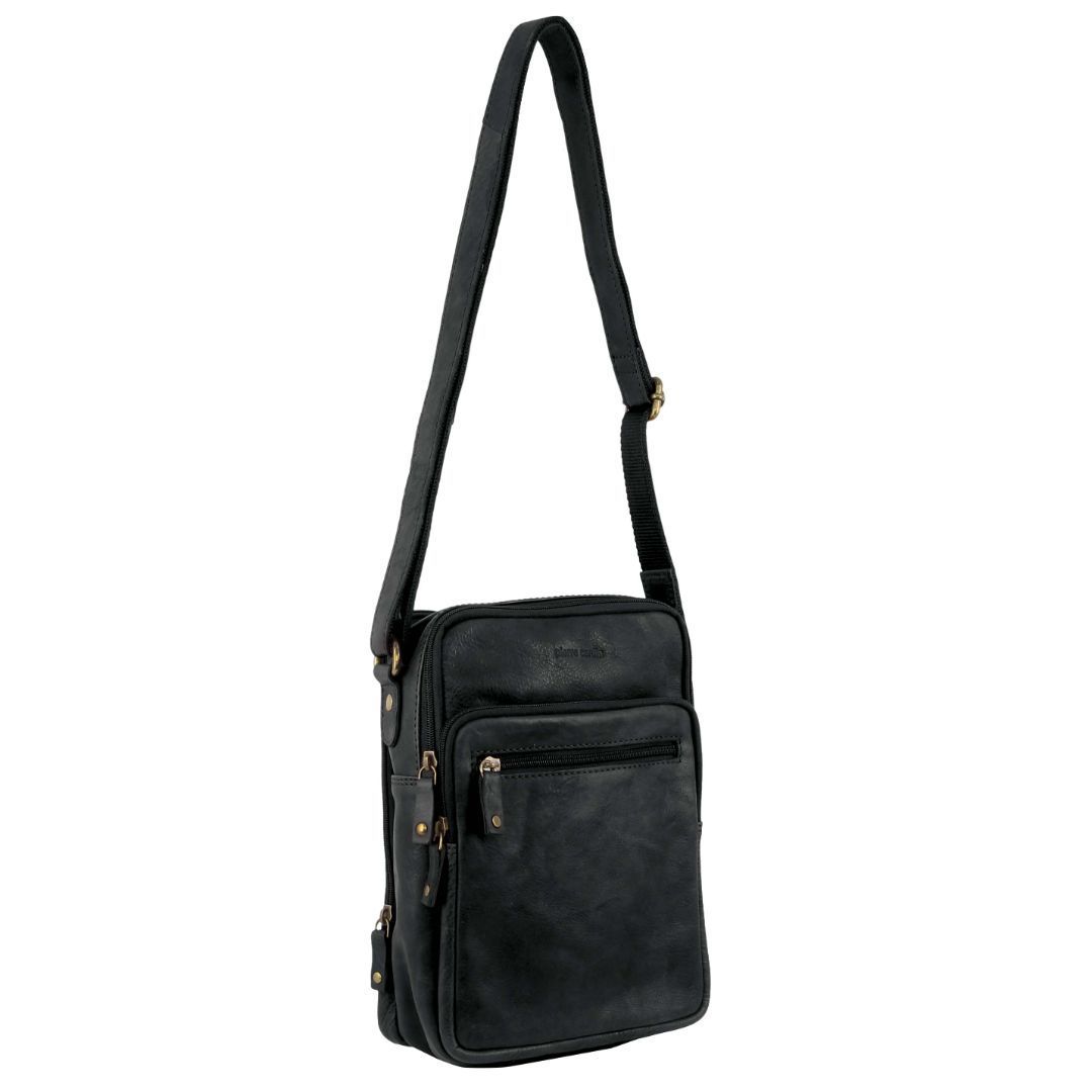 Pierre Cardin Rustic Leather Cross-Body Bag Black | MNTPX6524