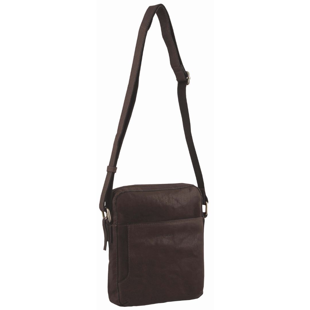 Pierre Cardin Rustic Leather Cross Body Tablet Bag Brown | VENSA7360