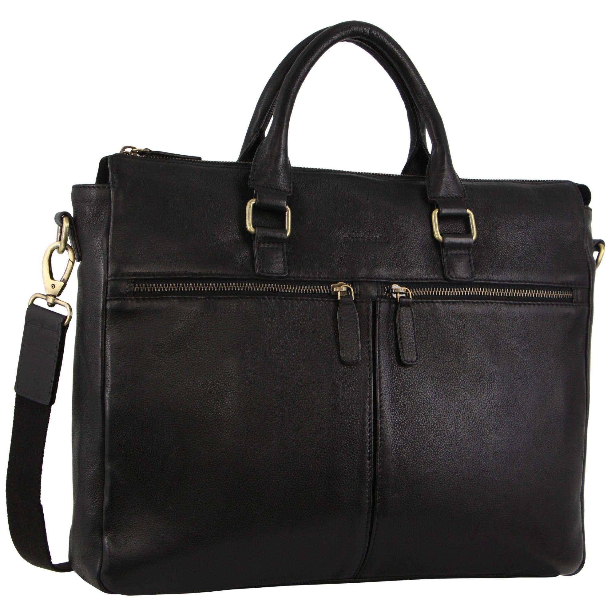 Pierre Cardin Rustic Leather Multi-Zip Computer Bag Black | BSPRC5027