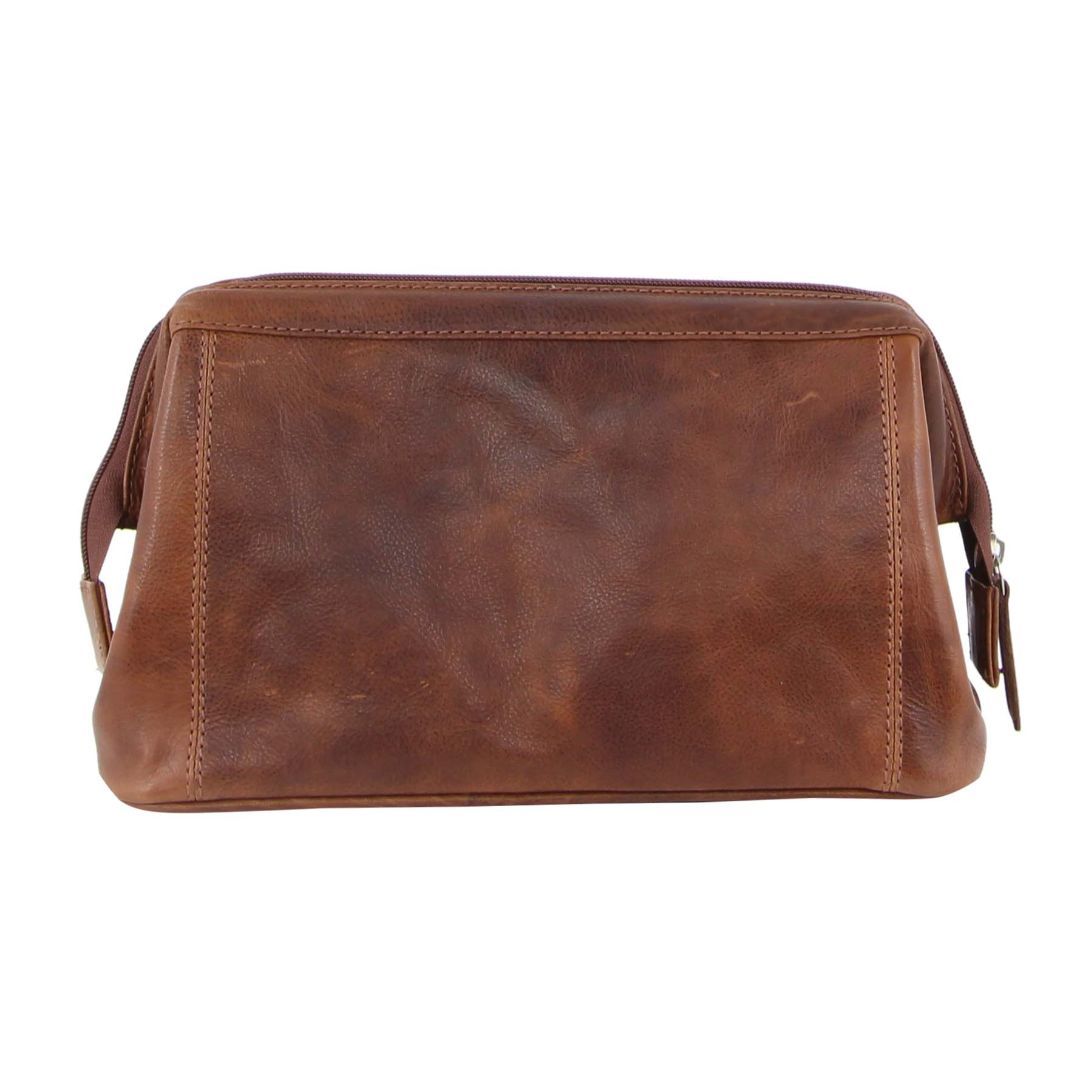 Pierre Cardin Rustic Leather Toiletry Bag Brown | SHRXI1957